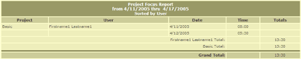 Project Focus by User report