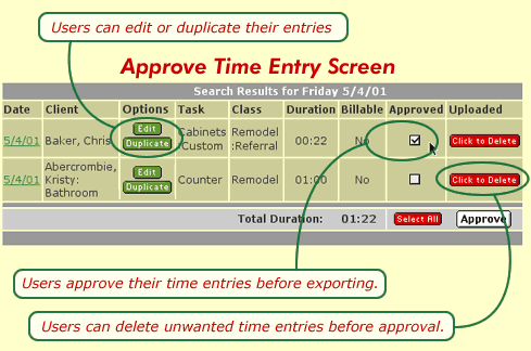 Approve Time Entry Screen