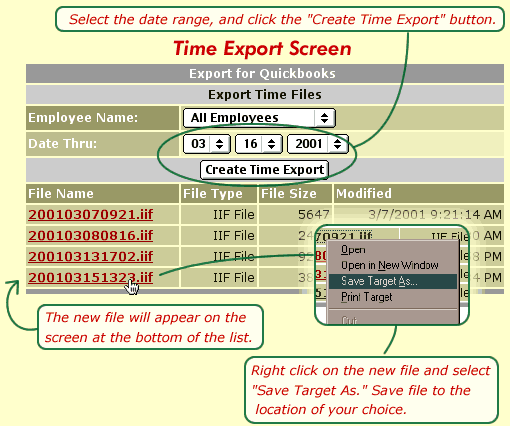 Time Export Screen